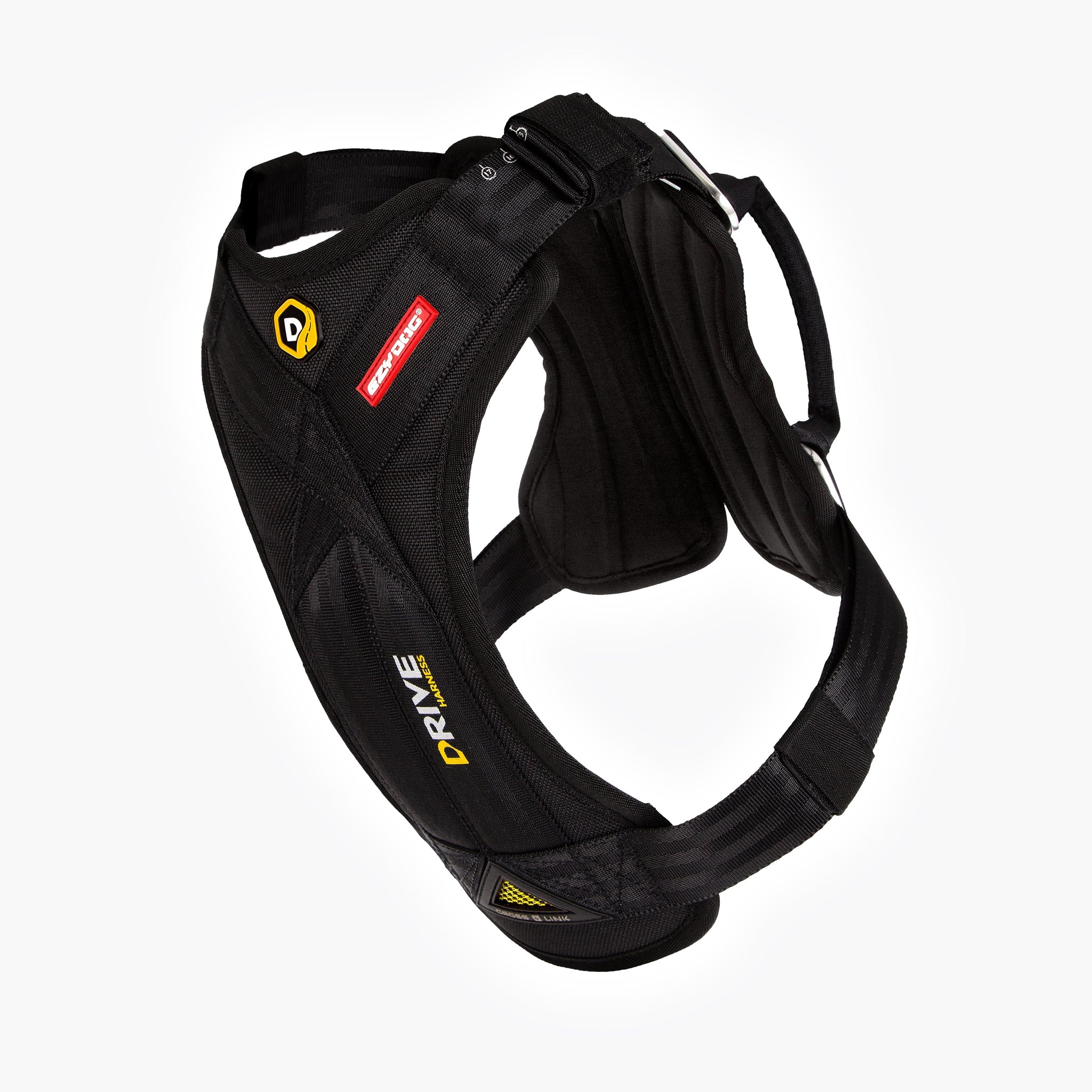 Black EzyDog Drive Harness with ergonomic fit and safety features.