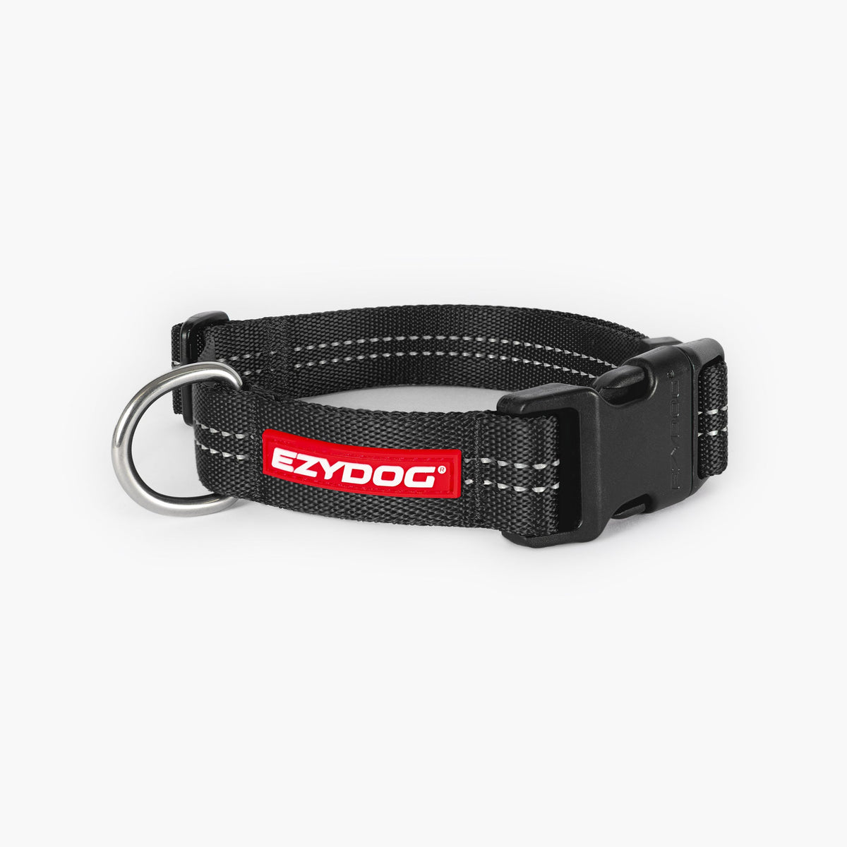 Black dog collar with EzyDog logo on a white background