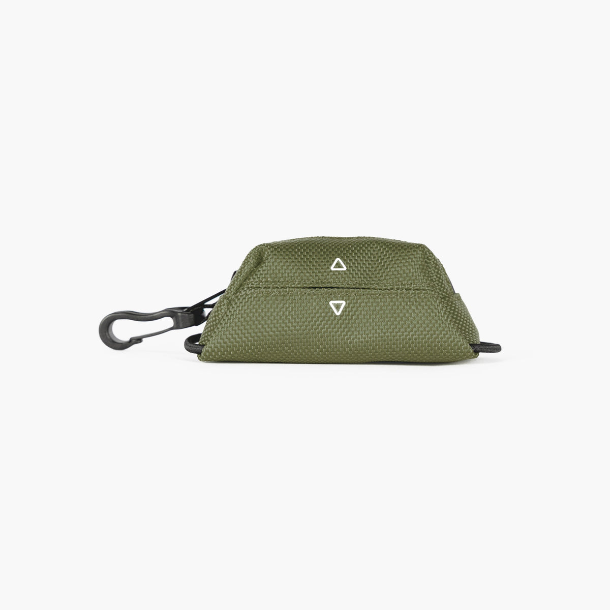 Green pouch with a carabiner on a white background