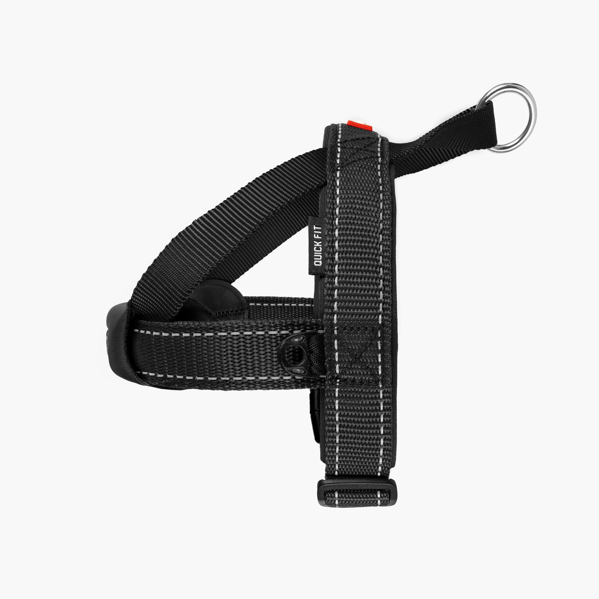 LHS view of EzyDog Quick Fit Dog Harness in black – Easy Fit and Adjustable Harness for Dogs in NZ