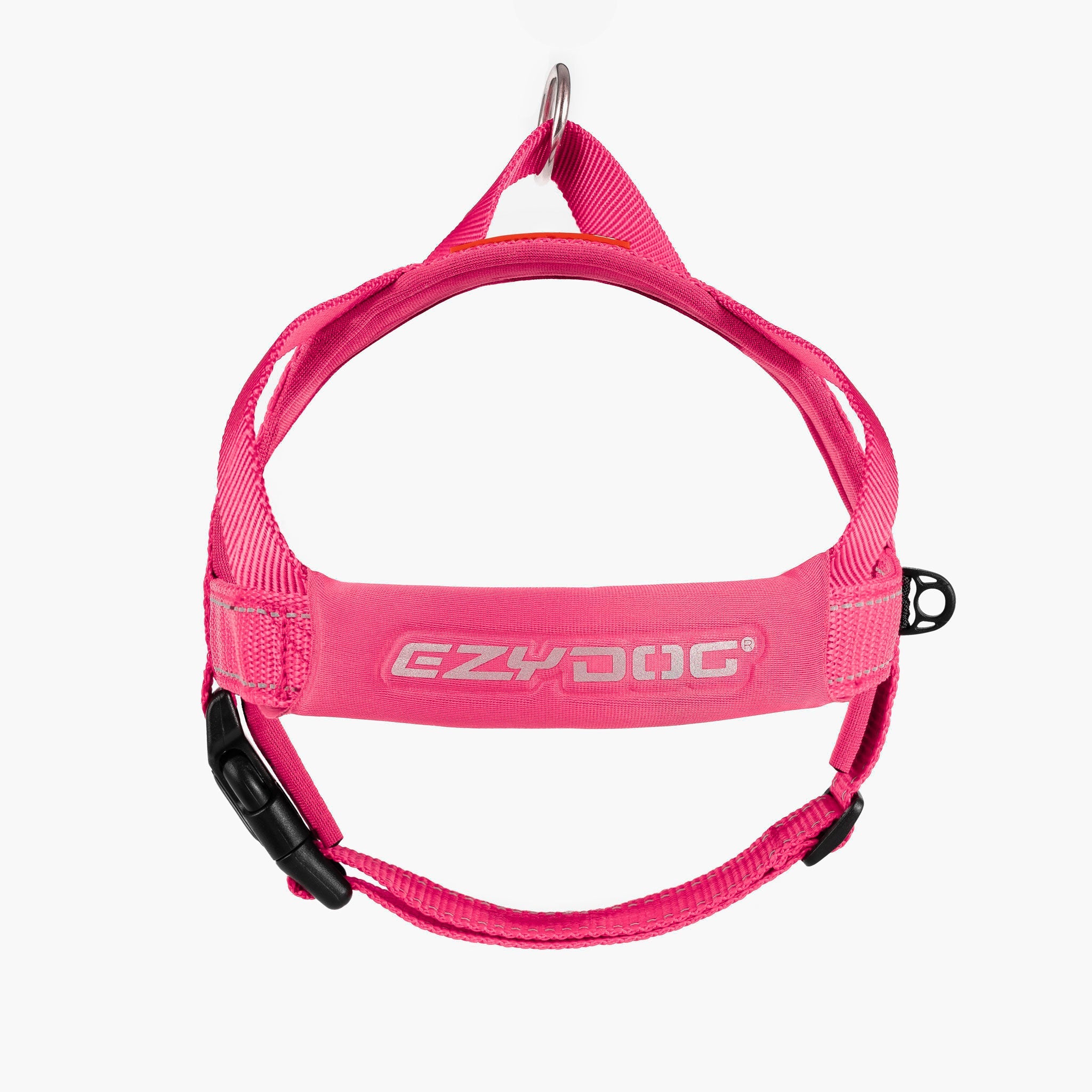 Front view of pink colored EzyDog Quick Fit Dog Harness – Easy Fit and Adjustable Harness for Dogs in NZ