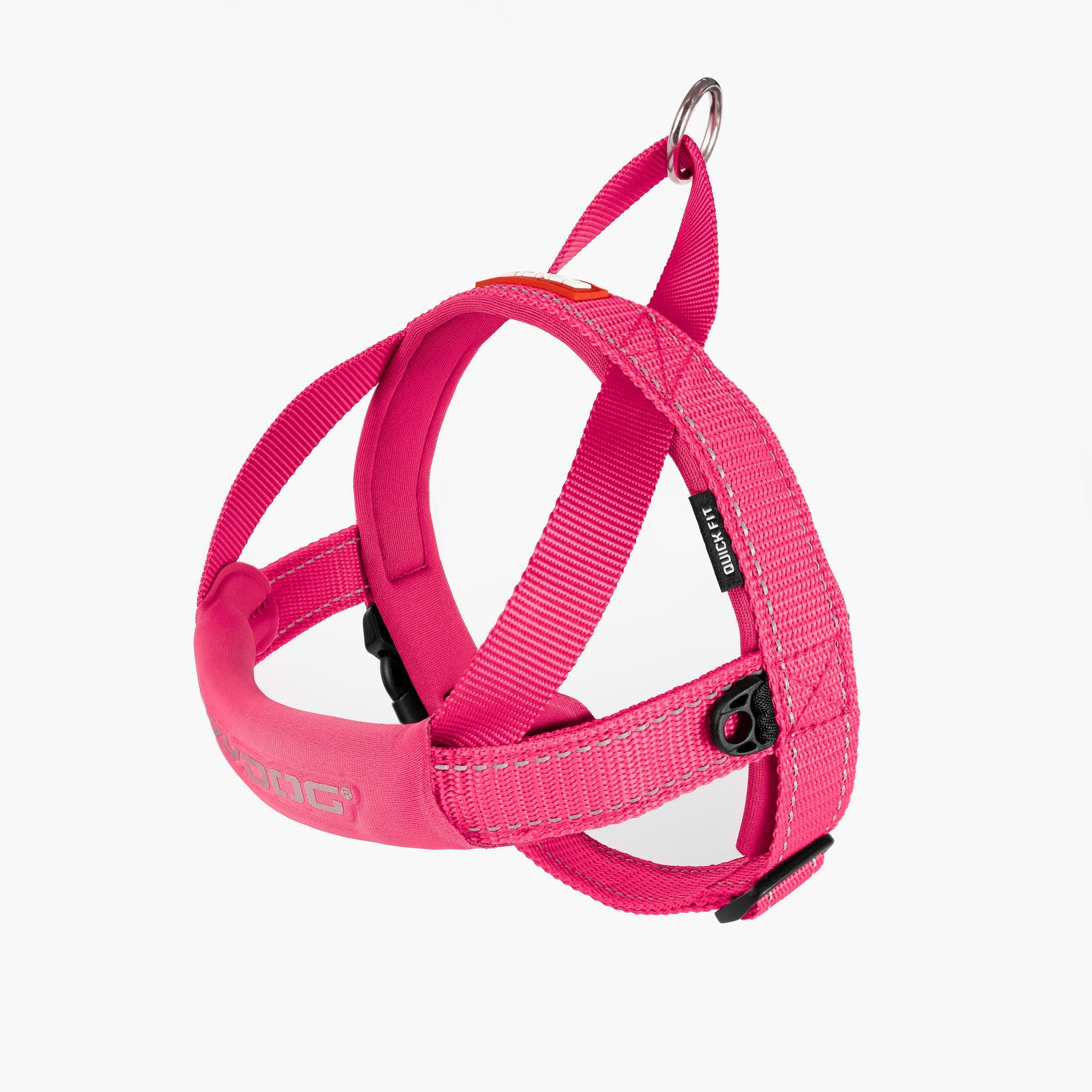 Front view of pink colored EzyDog Quick Fit Dog Harness – Easy Fit and Adjustable Harness for Dogs in NZ