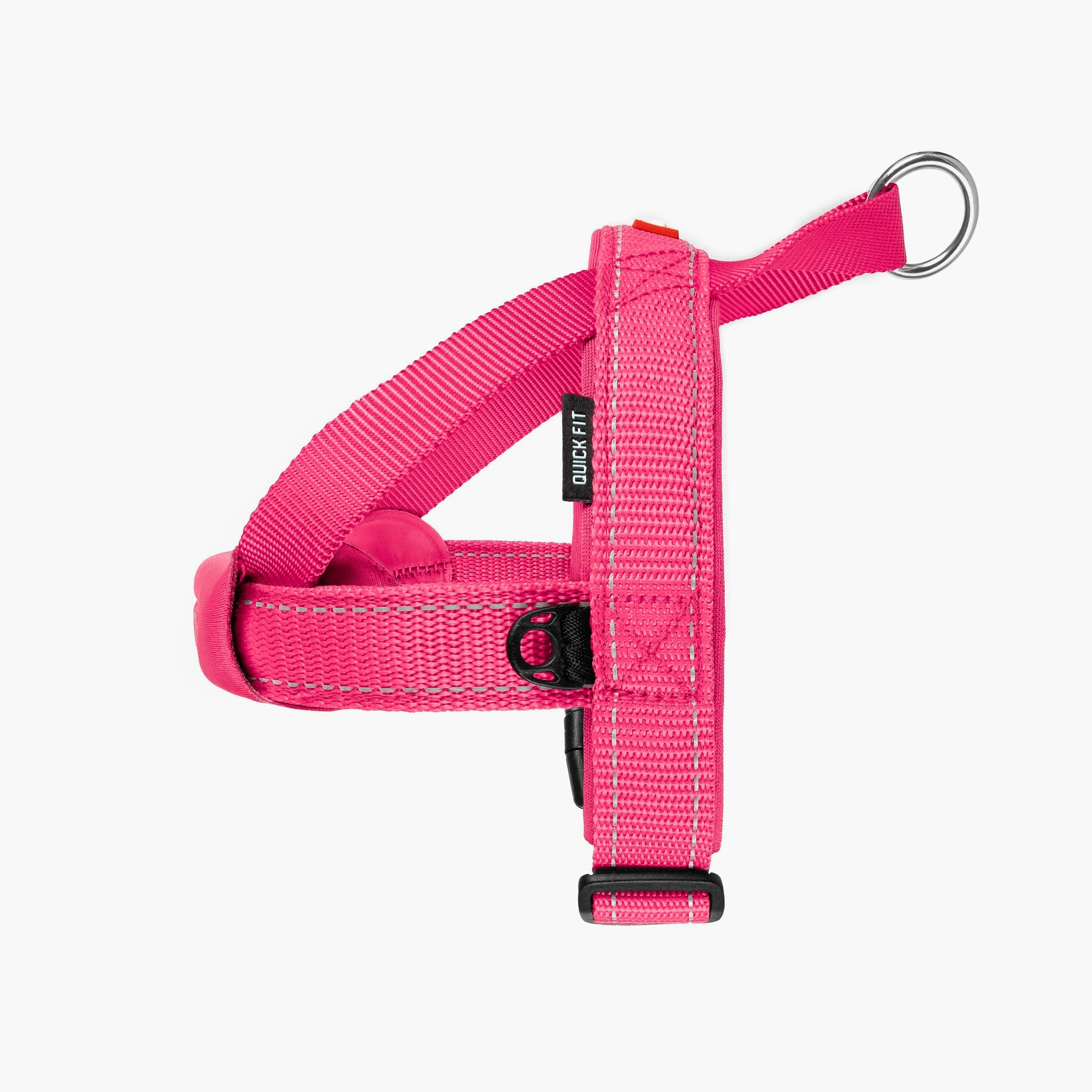 LHS view of pink colored EzyDog Quick Fit Dog Harness – Easy Fit and Adjustable Harness for Dogs in NZ