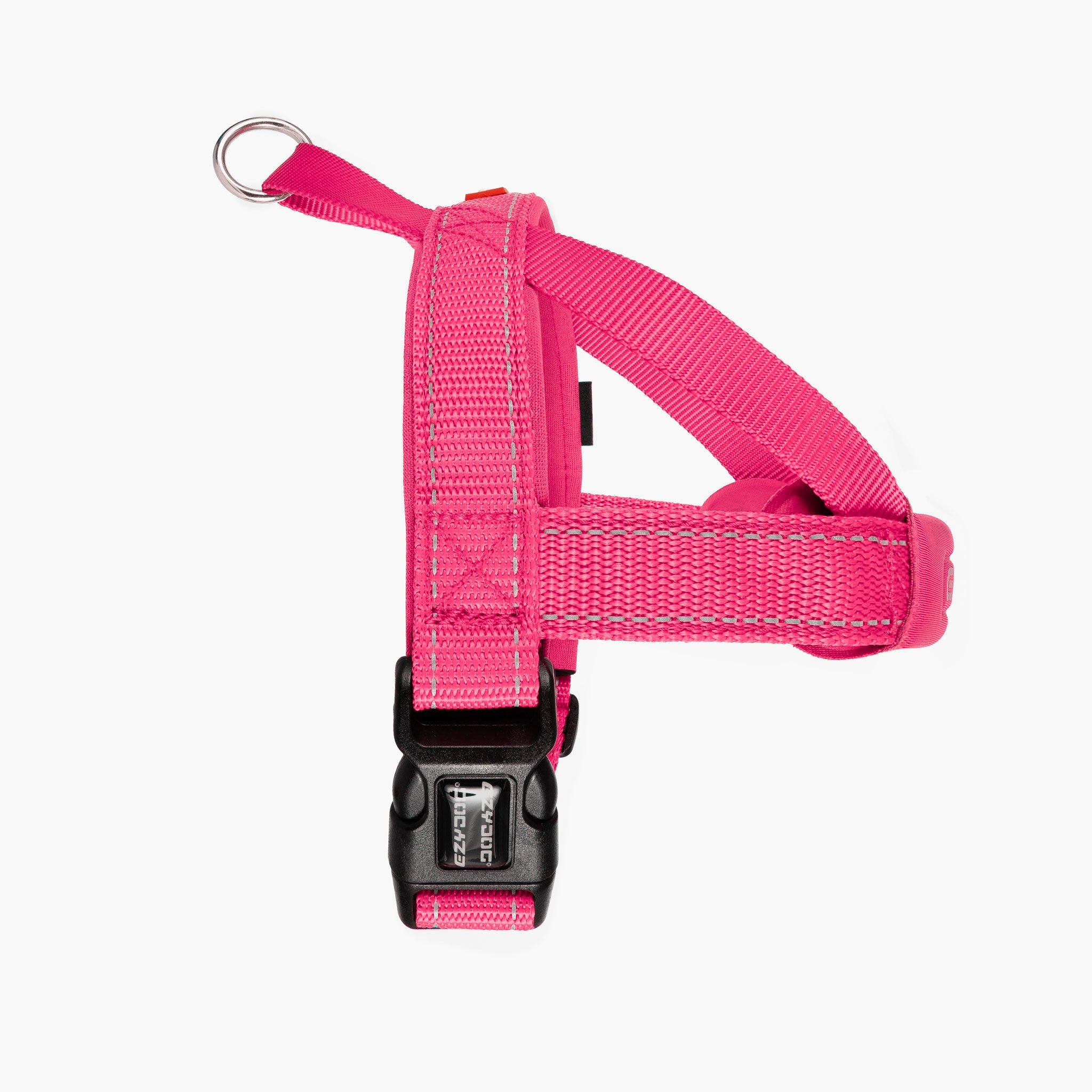 RHS view of pink colored EzyDog Quick Fit Dog Harness – Easy Fit and Adjustable Harness for Dogs in NZ