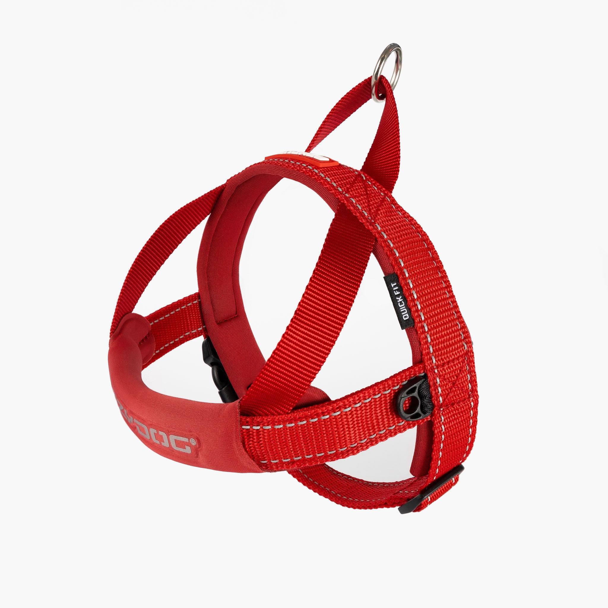 Front view of red colored EzyDog Quick Fit Dog Harness – Easy Fit and Adjustable Harness for Dogs in NZ